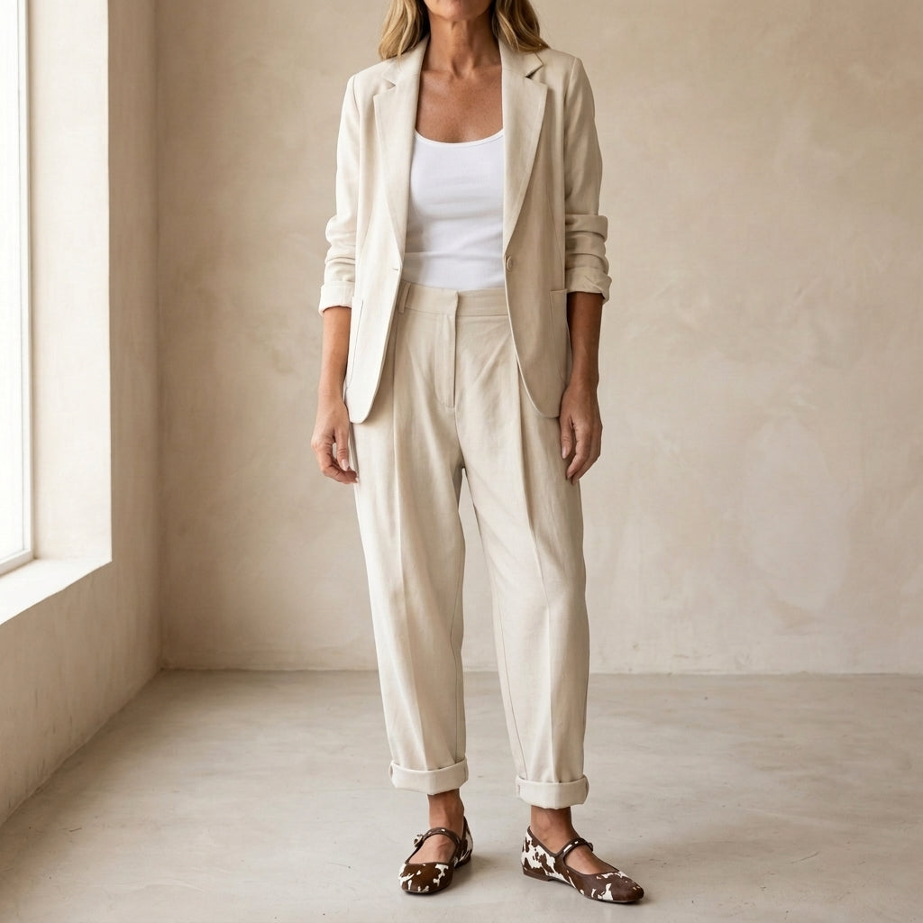 Dames 2-delige set met blazer en toelopende broek
