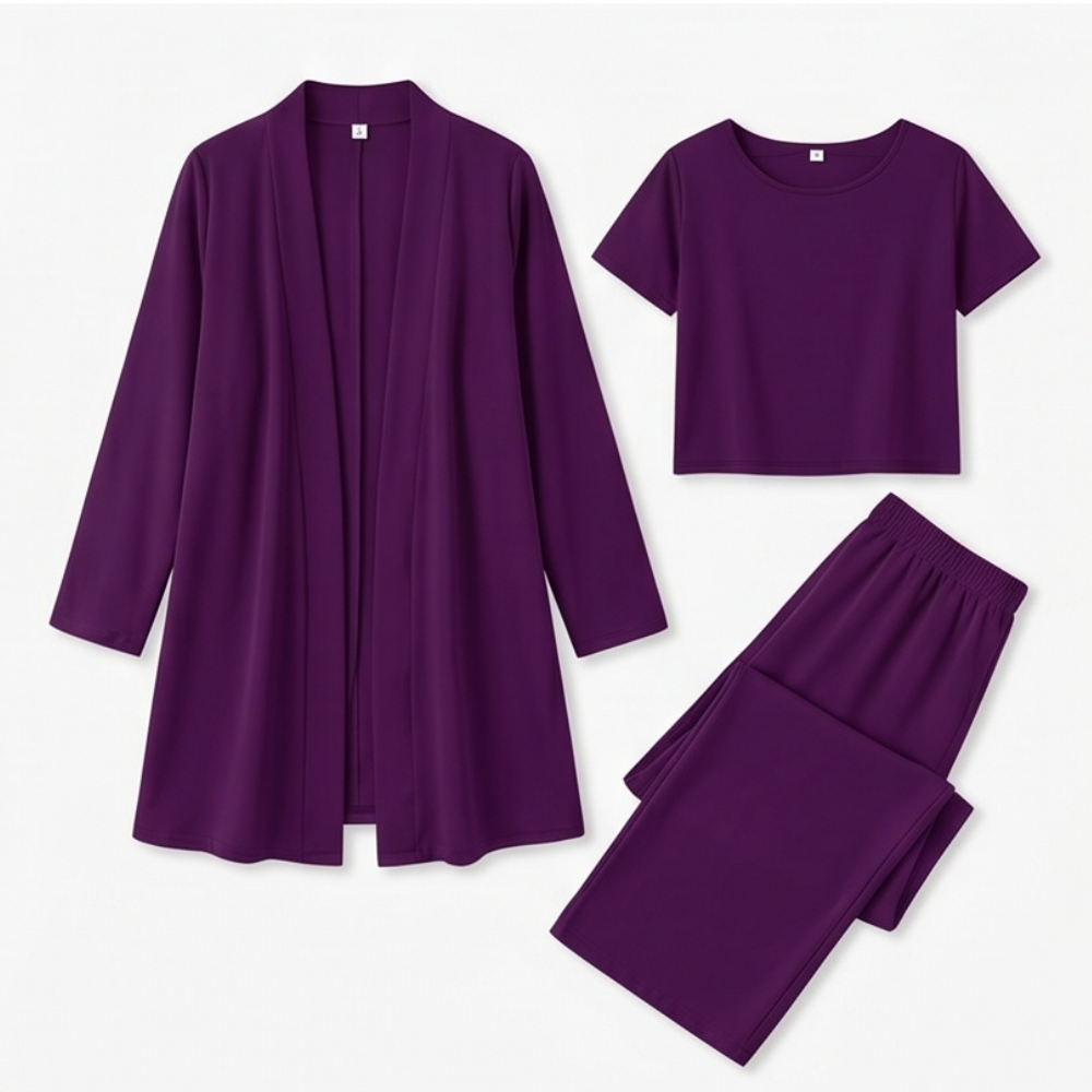 Dames 3-delige set met lang vest en wijde broek