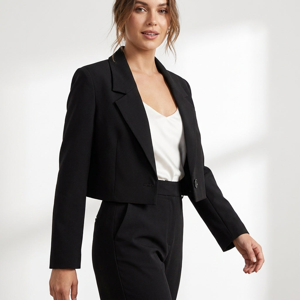 Dames blazer met revers en korte pasvorm