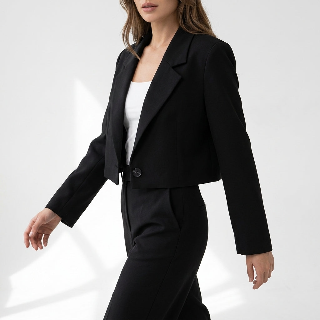 Dames blazer met revers en korte pasvorm