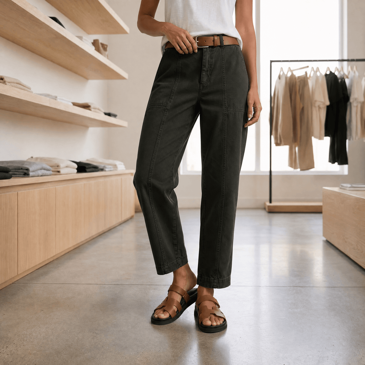 Dames broek met hoge taille en toelopende pijpen