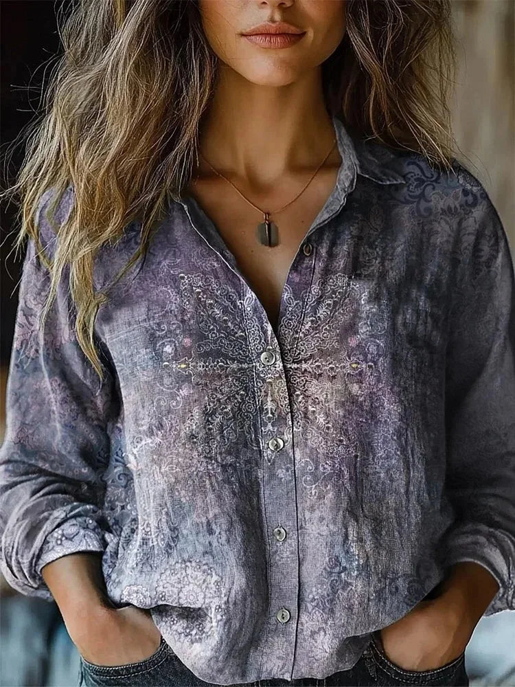 Dames doorknoop blouse met bloemenprint en lange mouwen