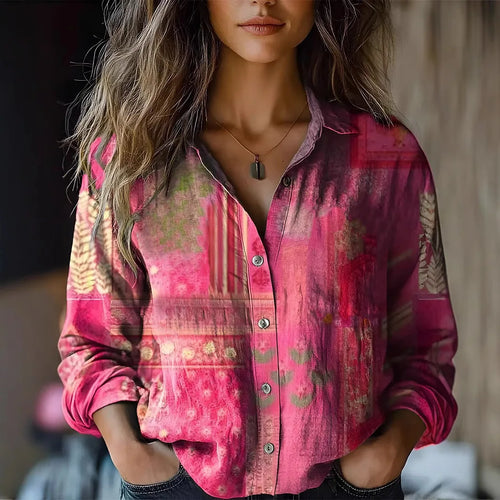 Dames doorknoop blouse met bloemenprint en lange mouwen