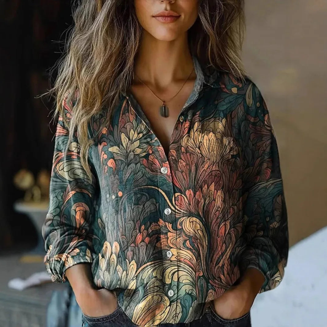 Dames doorknoop blouse met bloemenprint en lange mouwen