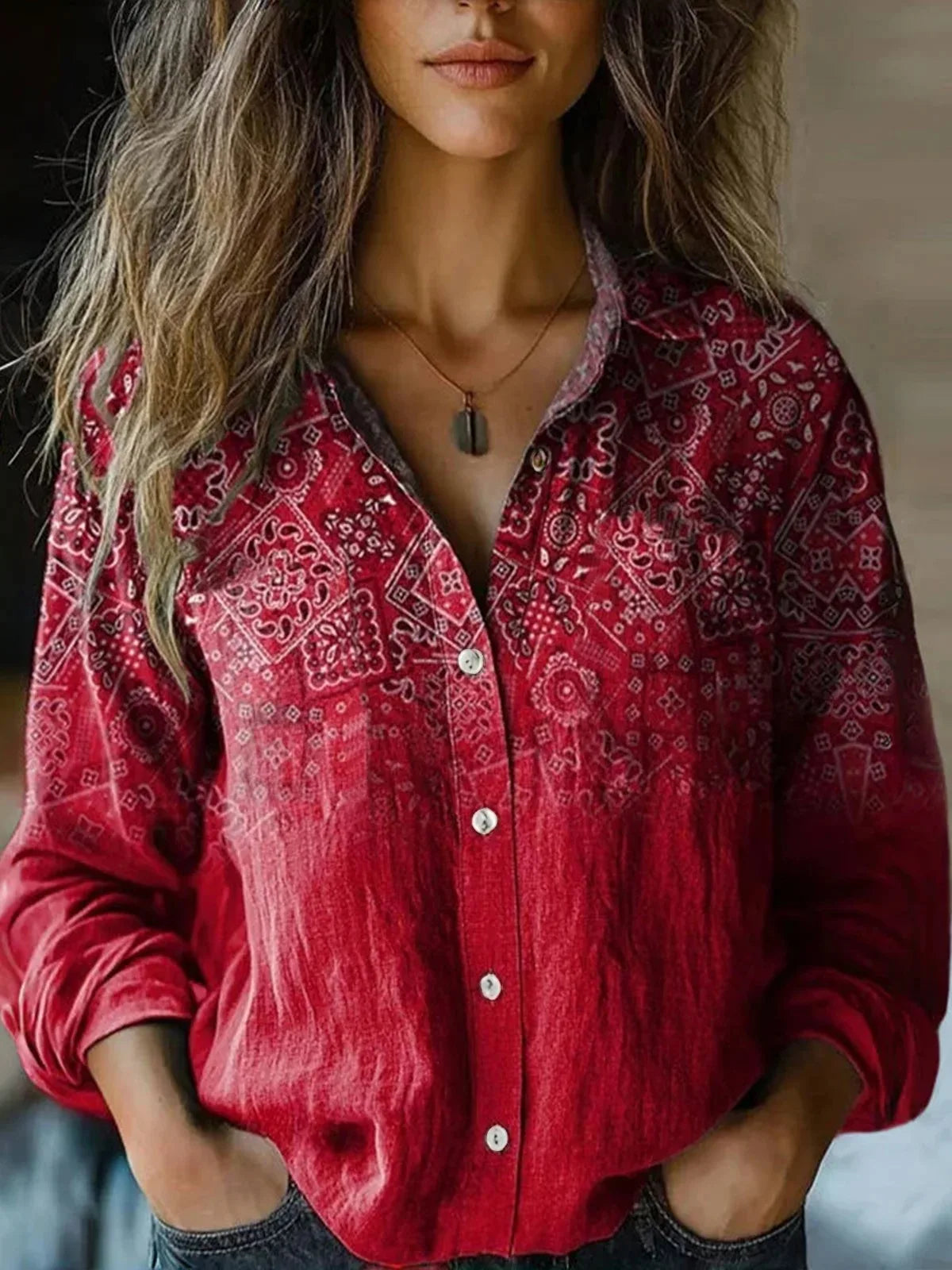 Dames doorknoop blouse met bloemenprint en lange mouwen
