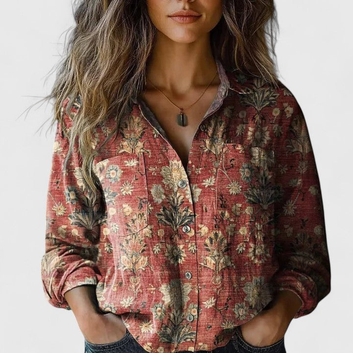 Dames doorknoop blouse met bloemenprint en lange mouwen