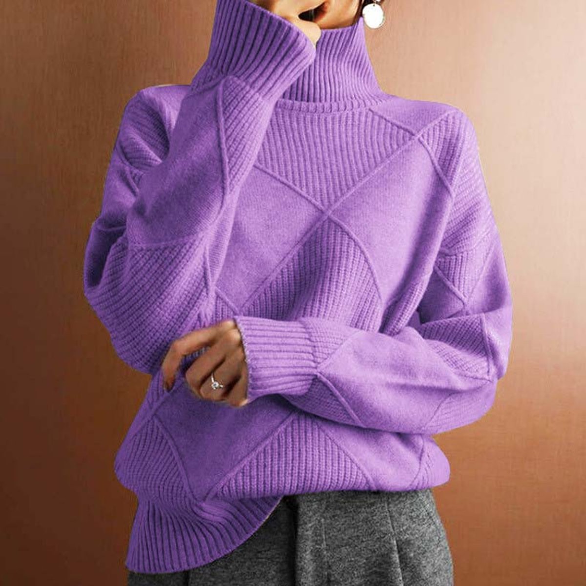 Dames gebreide coltrui met ruitmotief en oversized pasvorm