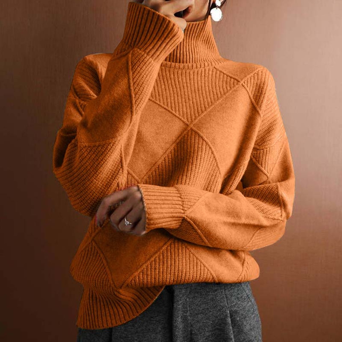Dames gebreide coltrui met ruitmotief en oversized pasvorm