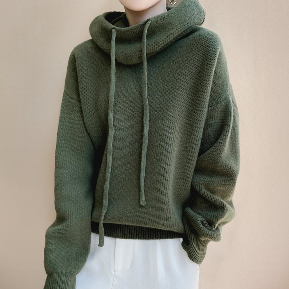 Dames gebreide hoodie met trekkoord en oversized pasvorm