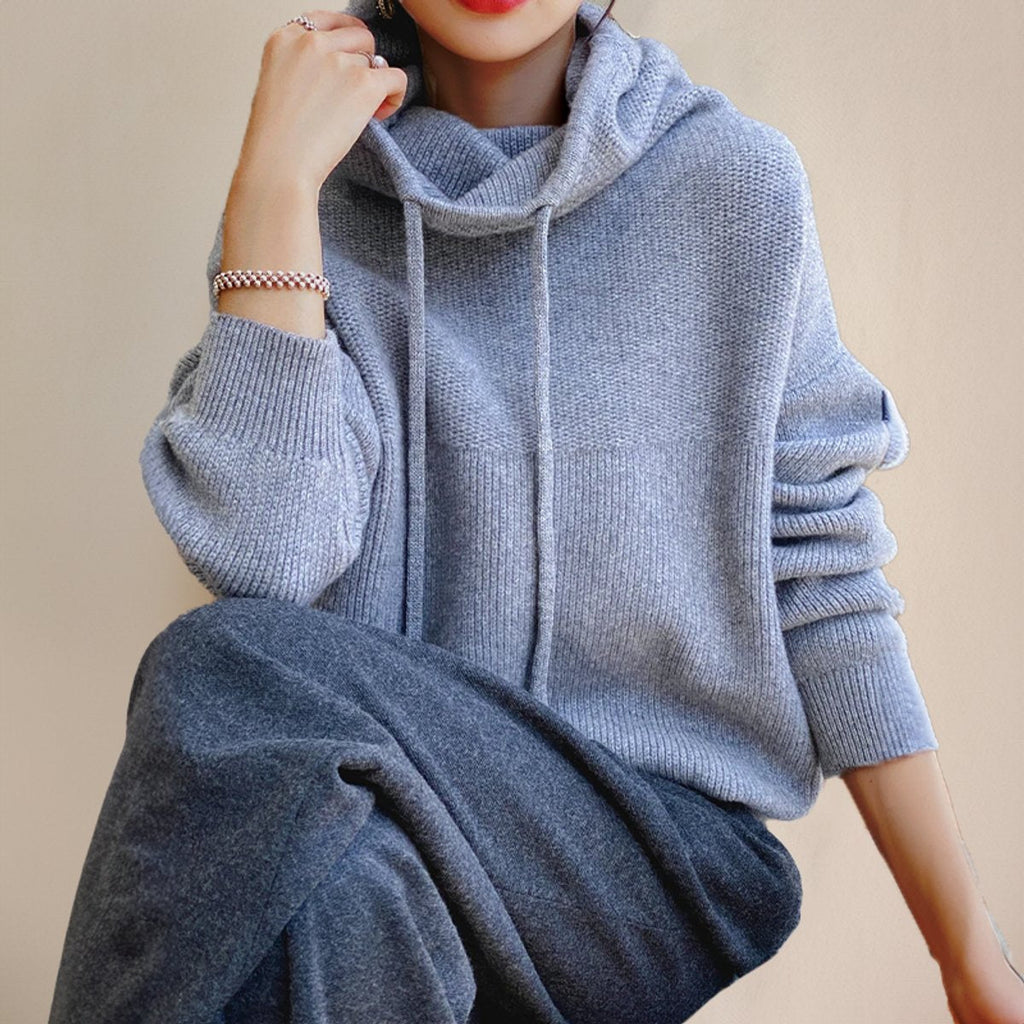 Dames gebreide hoodie met trekkoord en oversized pasvorm