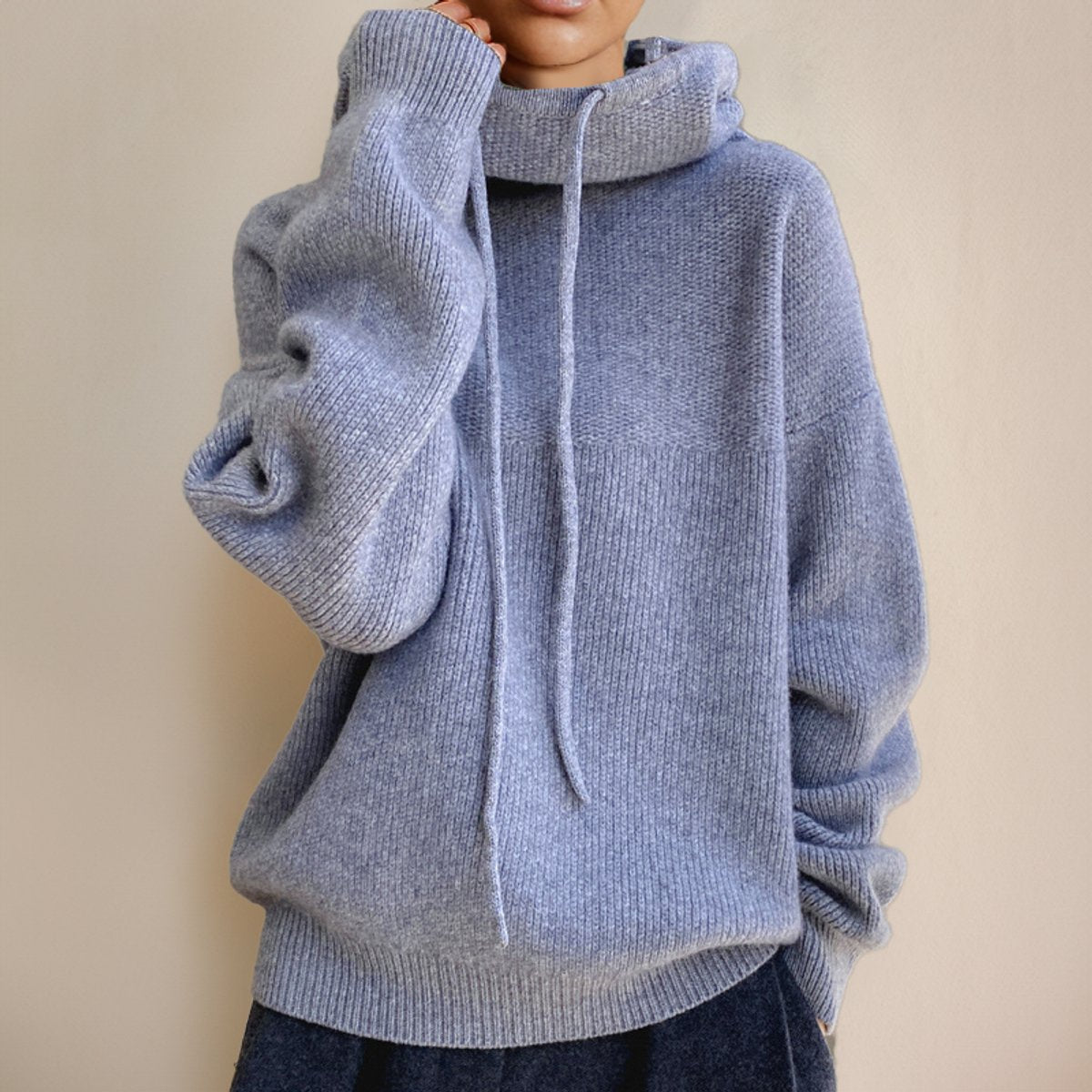 Dames gebreide hoodie met trekkoord en oversized pasvorm