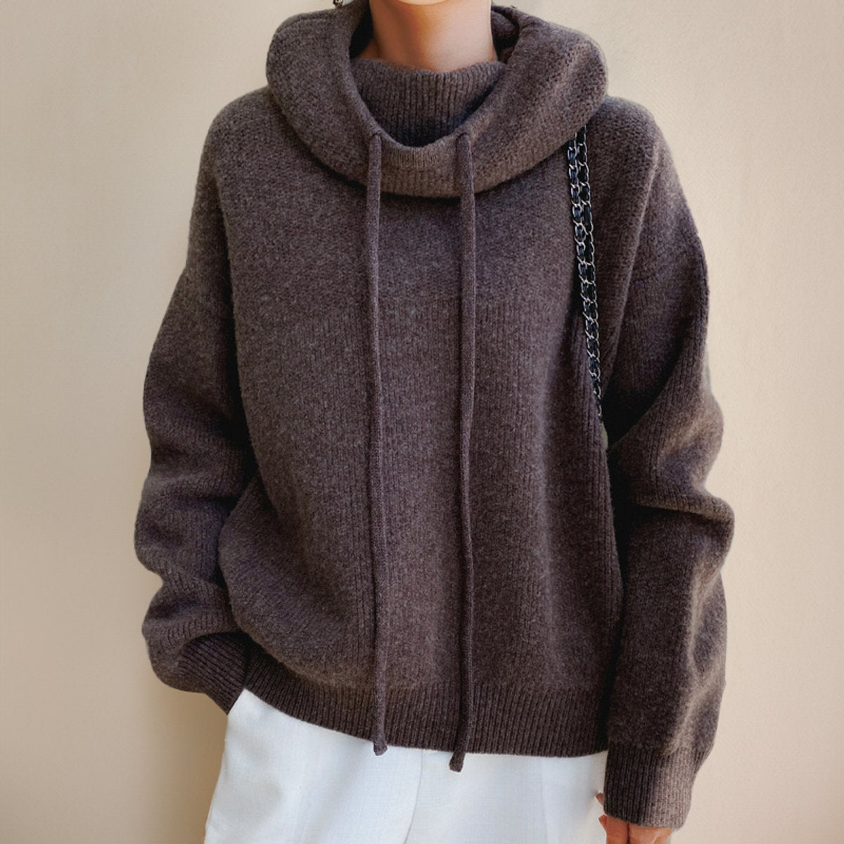 Dames gebreide hoodie met trekkoord en oversized pasvorm