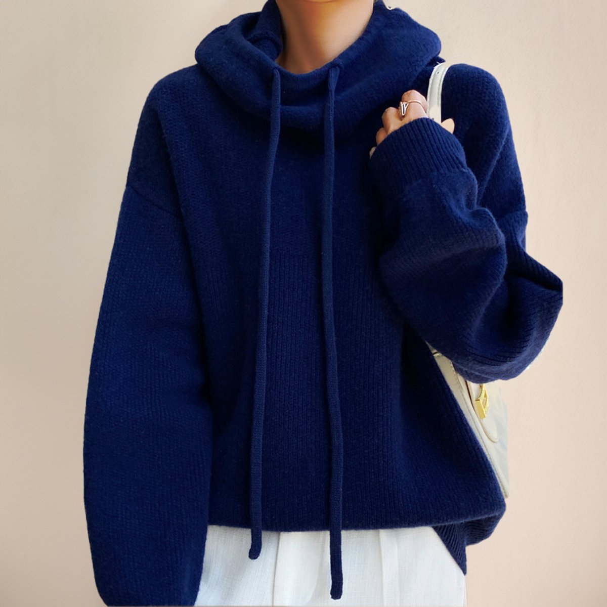 Dames gebreide hoodie met trekkoord en oversized pasvorm