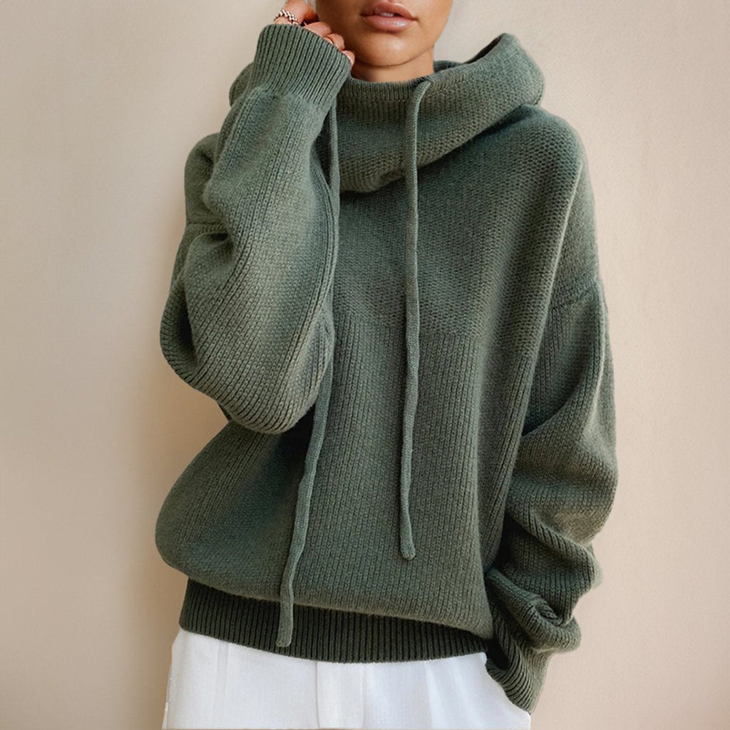 Dames gebreide hoodie met trekkoord en oversized pasvorm