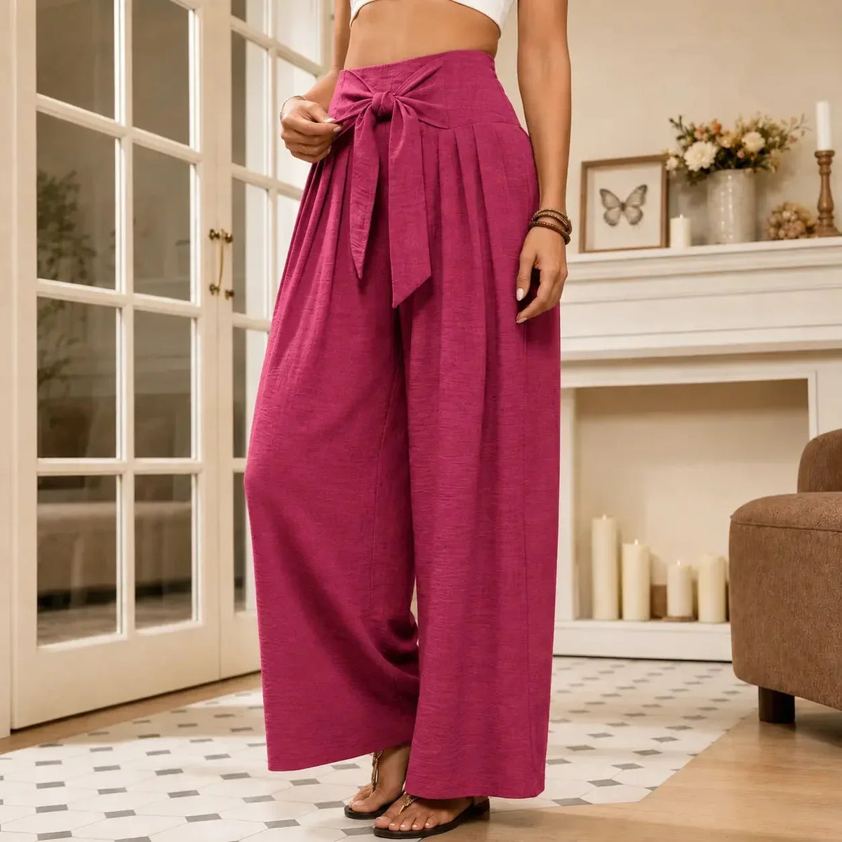 Dames geplooide pantalon met hoge taille en wijde pijpen