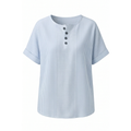 Dames gestreepte top met knoopsluiting en korte mouw