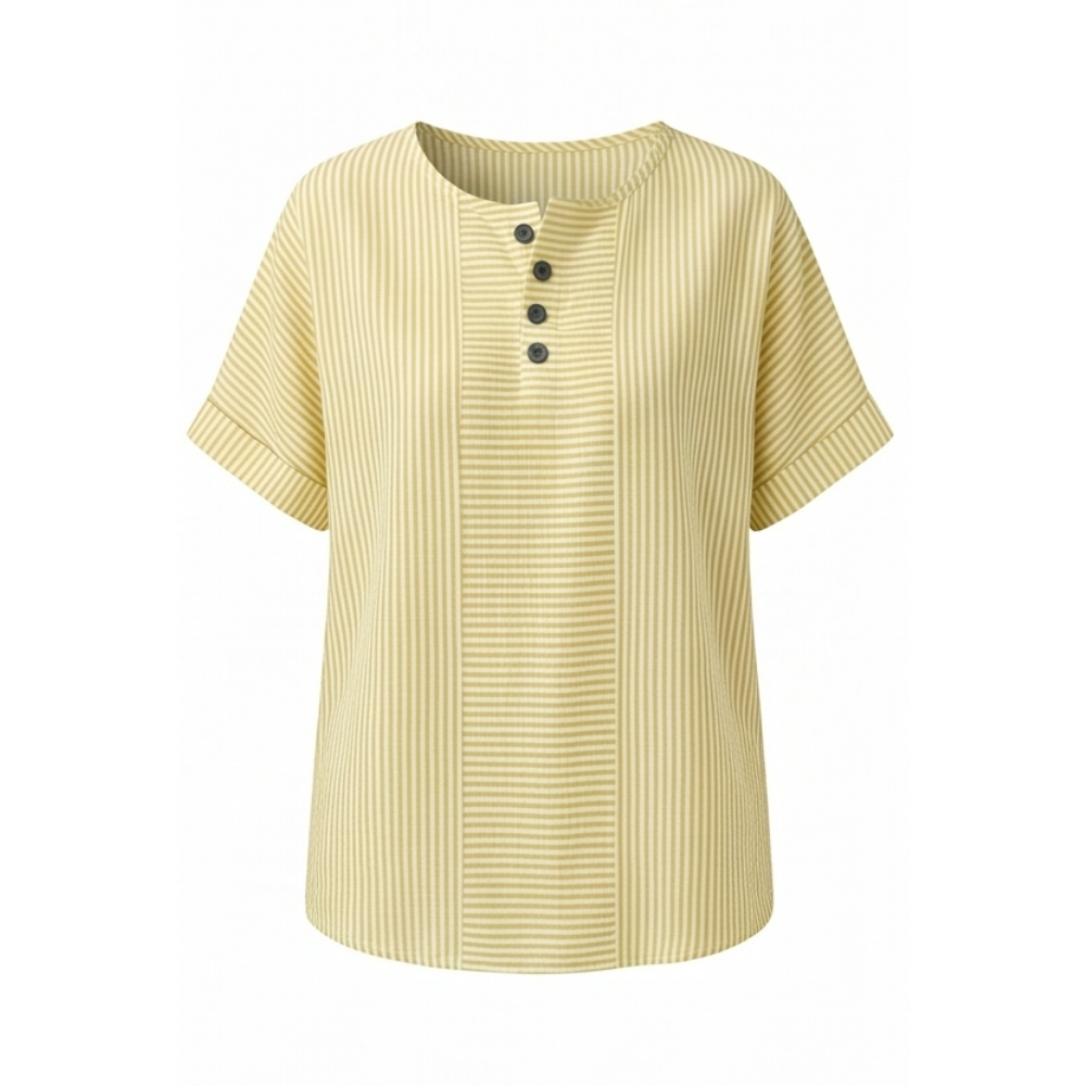Dames gestreepte top met knoopsluiting en korte mouw