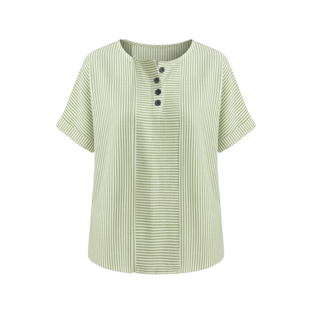 Dames gestreepte top met knoopsluiting en korte mouw