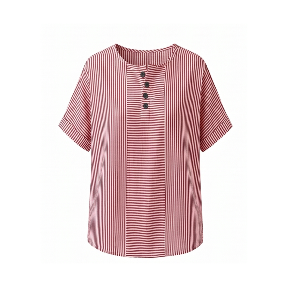 Dames gestreepte top met knoopsluiting en korte mouw