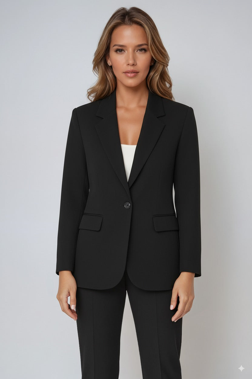Dames getailleerde blazer met revers en klepzakken