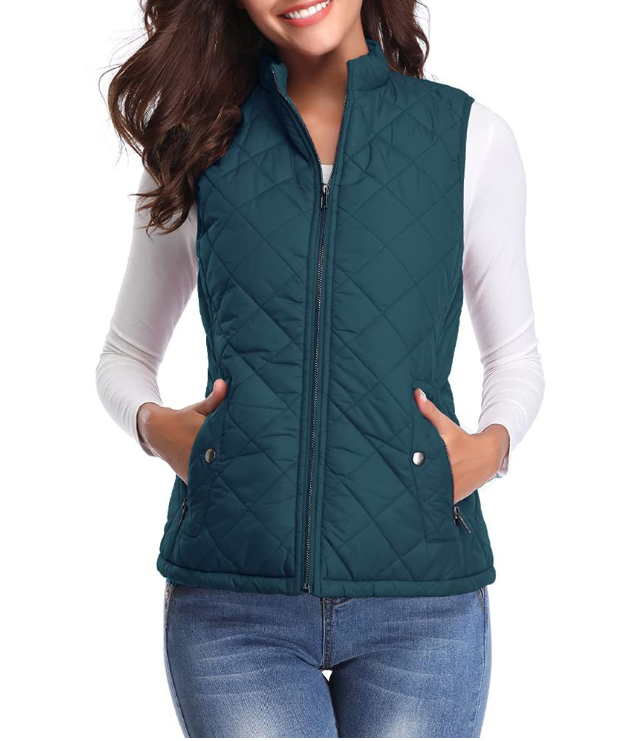 Dames gewatteerde bodywarmer met opstaande kraag