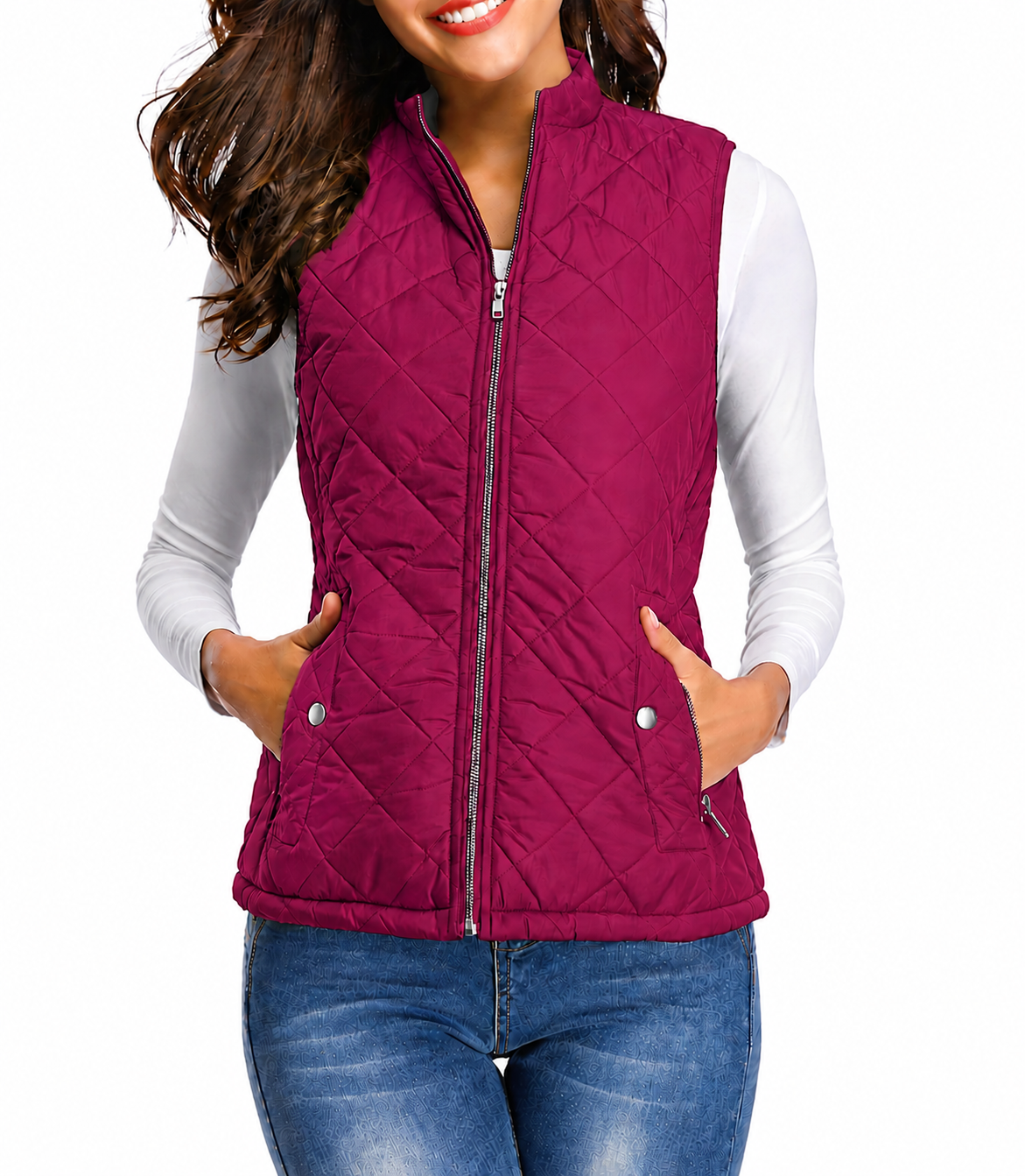 Dames gewatteerde bodywarmer met opstaande kraag