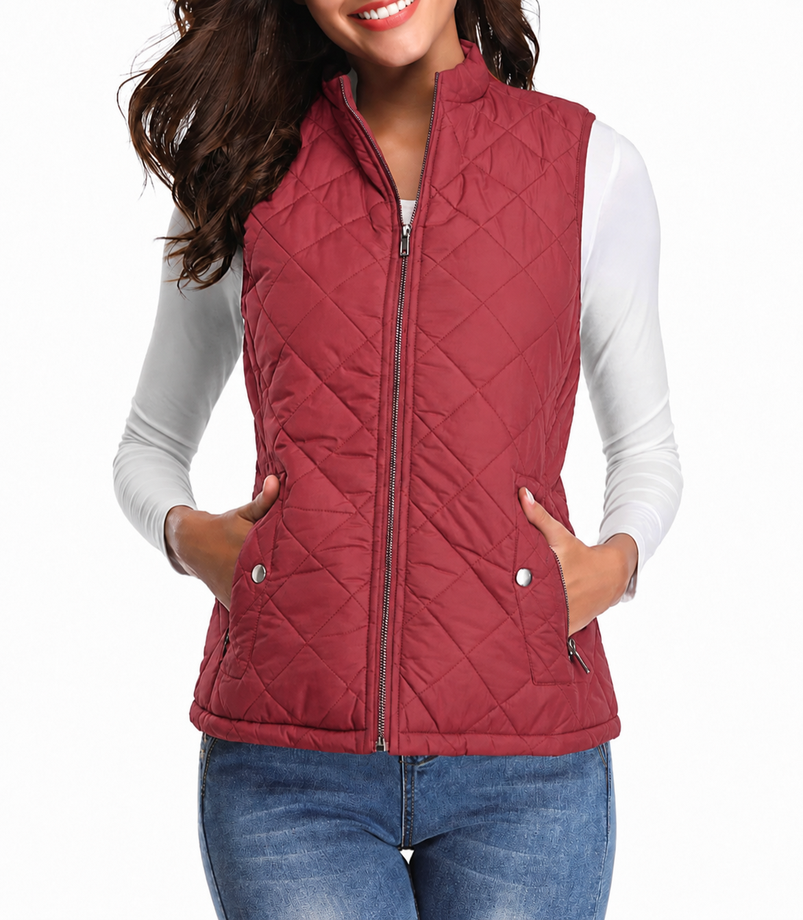 Dames gewatteerde bodywarmer met opstaande kraag