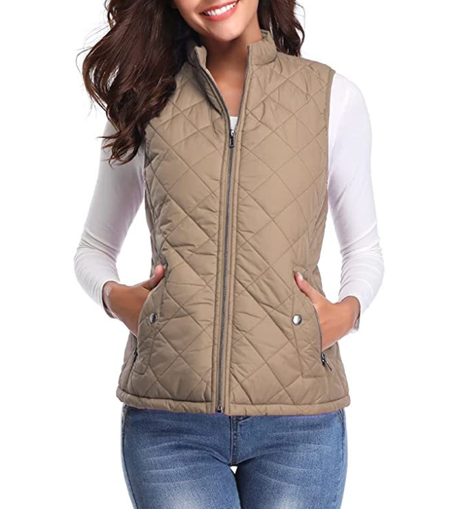 Dames gewatteerde bodywarmer met opstaande kraag