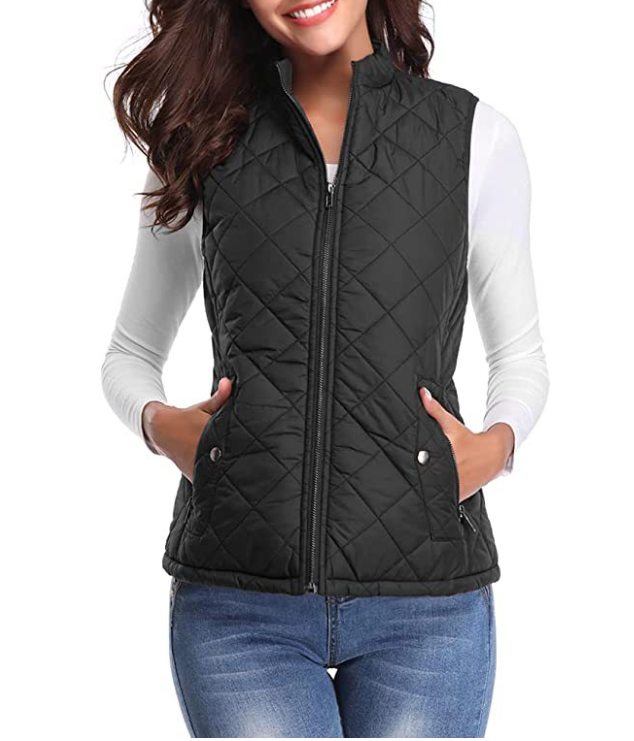 Dames gewatteerde bodywarmer met opstaande kraag