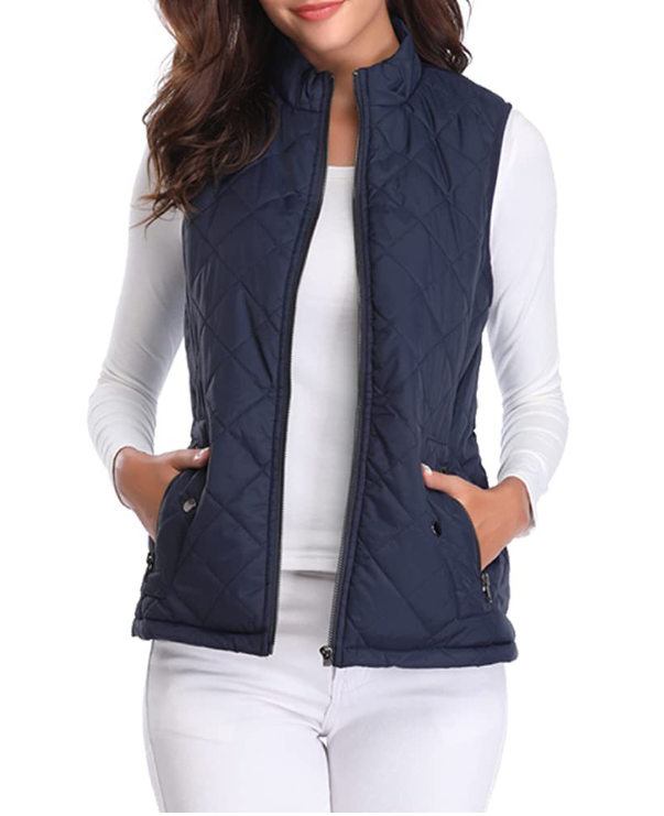 Dames gewatteerde bodywarmer met opstaande kraag