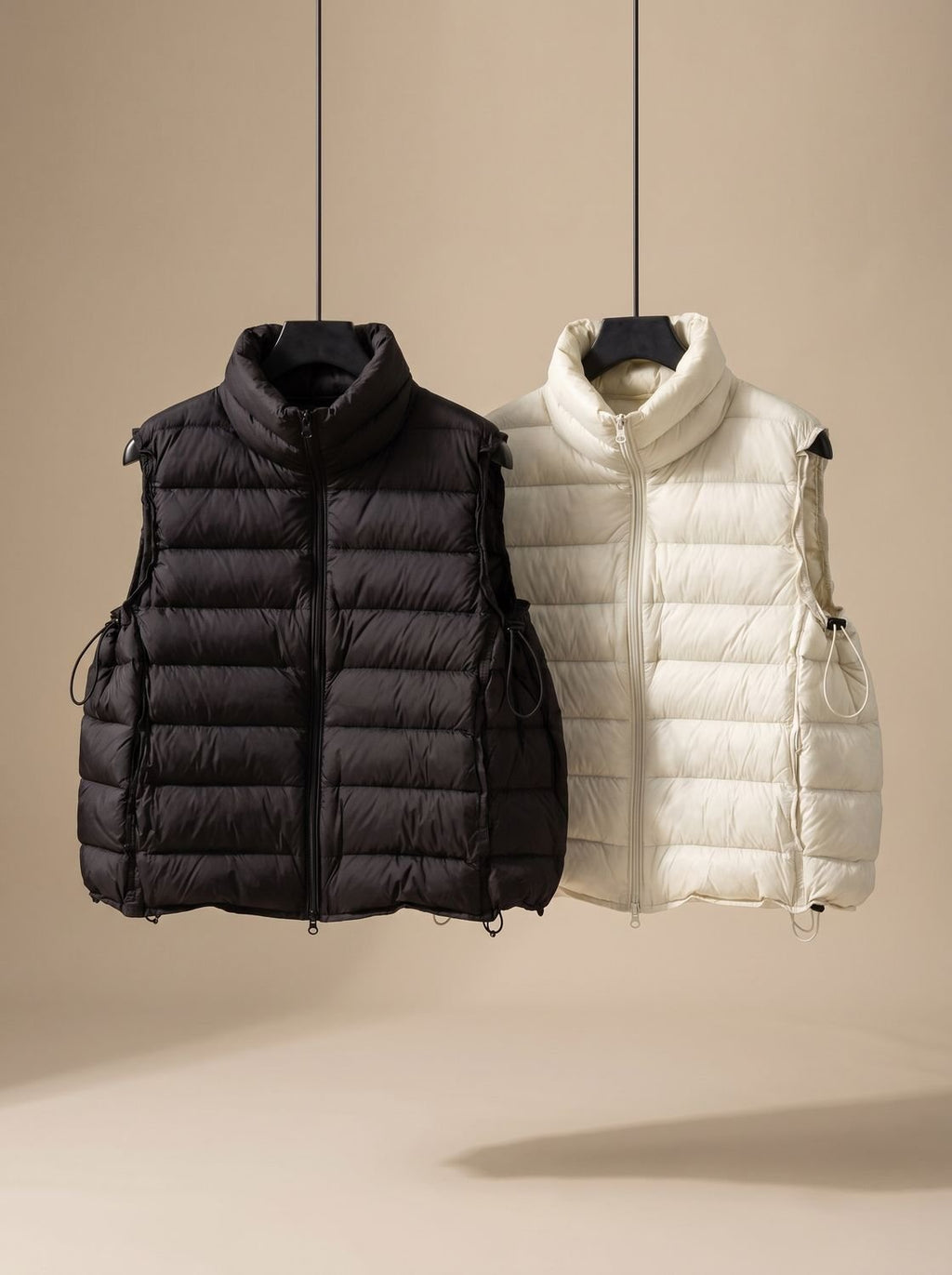 Dames gewatteerde bodywarmer met tweewegrits en opstaande kraag