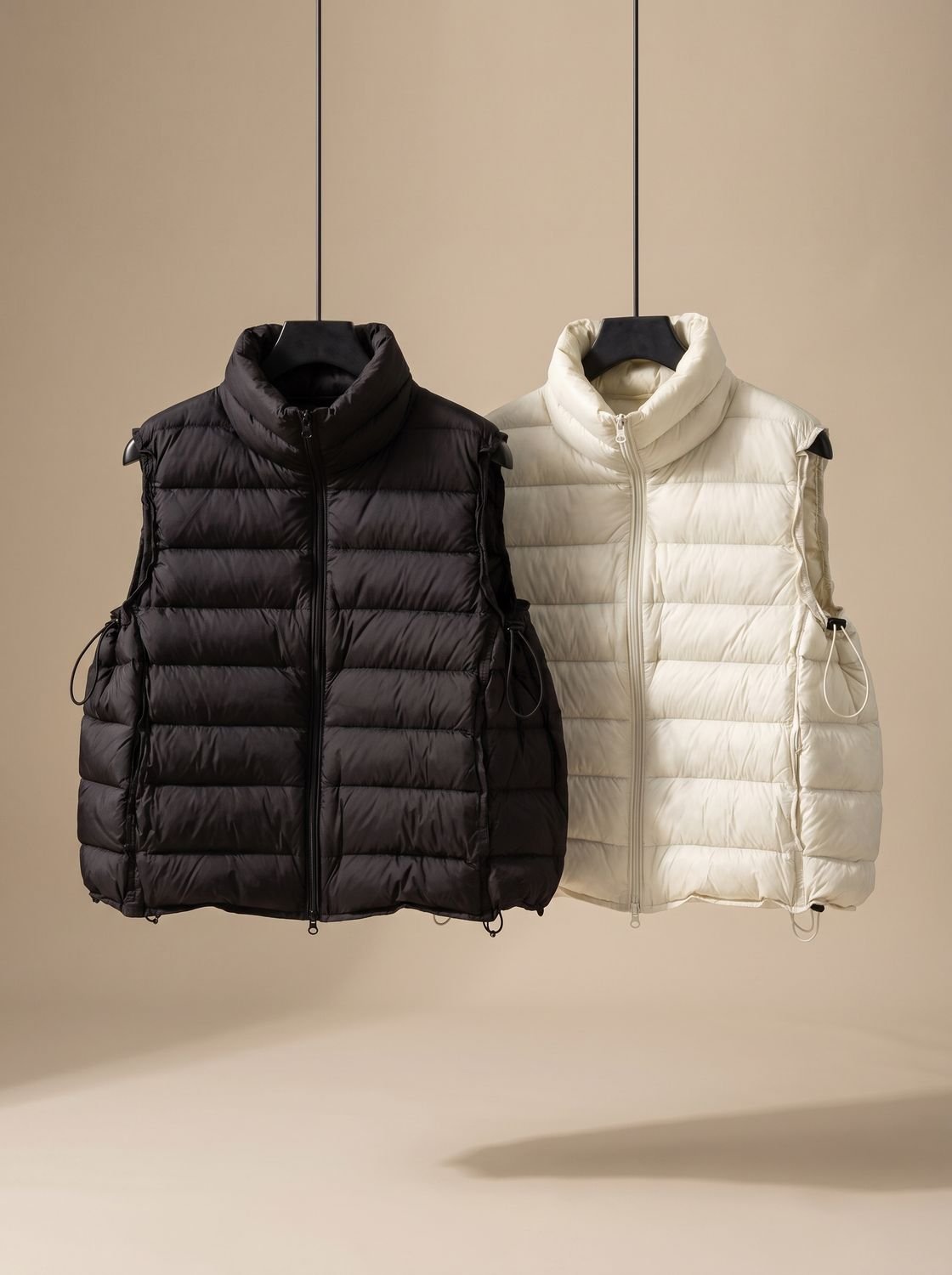Dames gewatteerde bodywarmer met tweewegrits en opstaande kraag