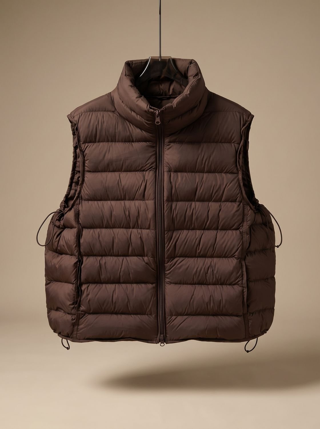 Dames gewatteerde bodywarmer met tweewegrits en opstaande kraag