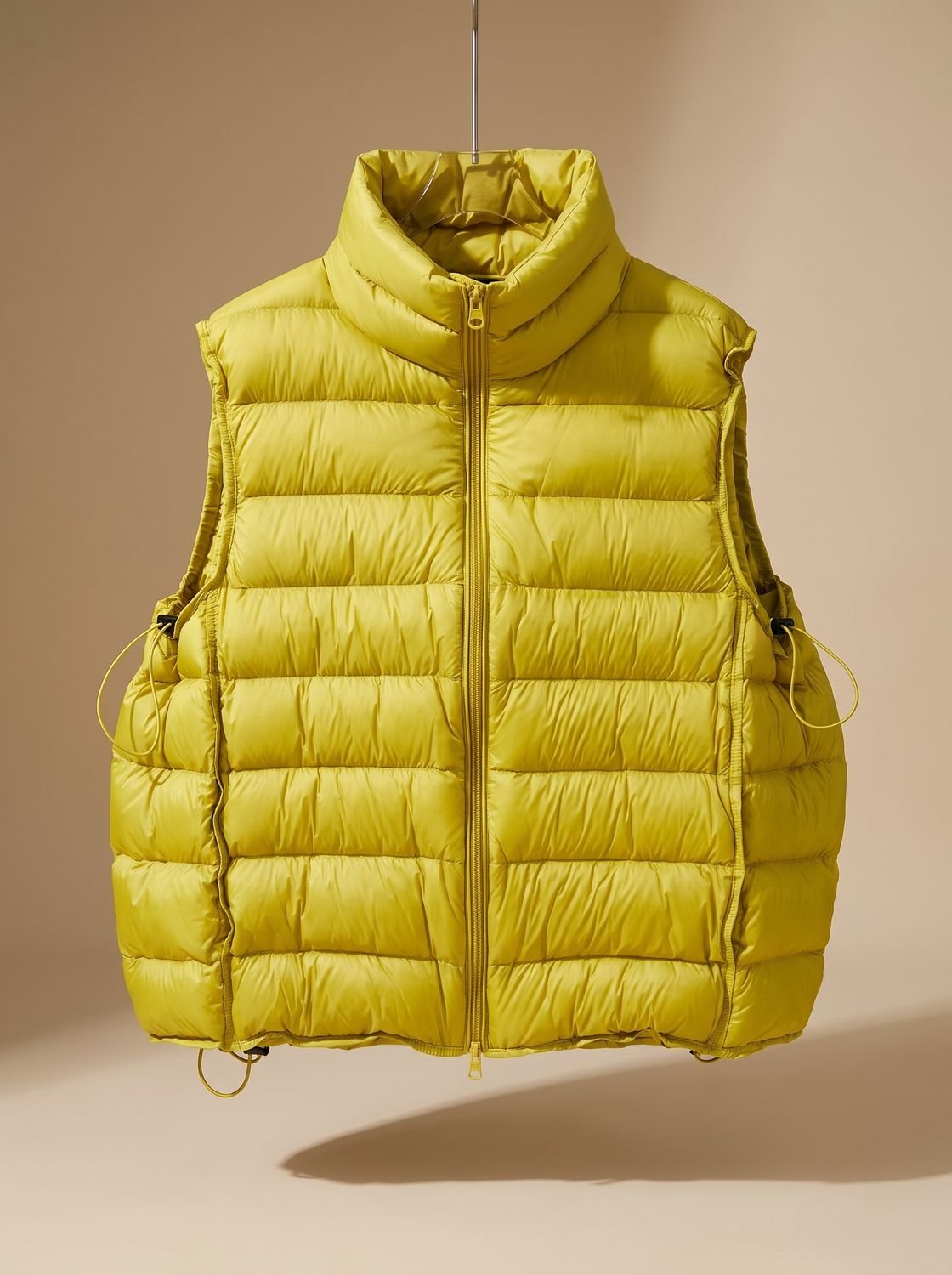 Dames gewatteerde bodywarmer met tweewegrits en opstaande kraag