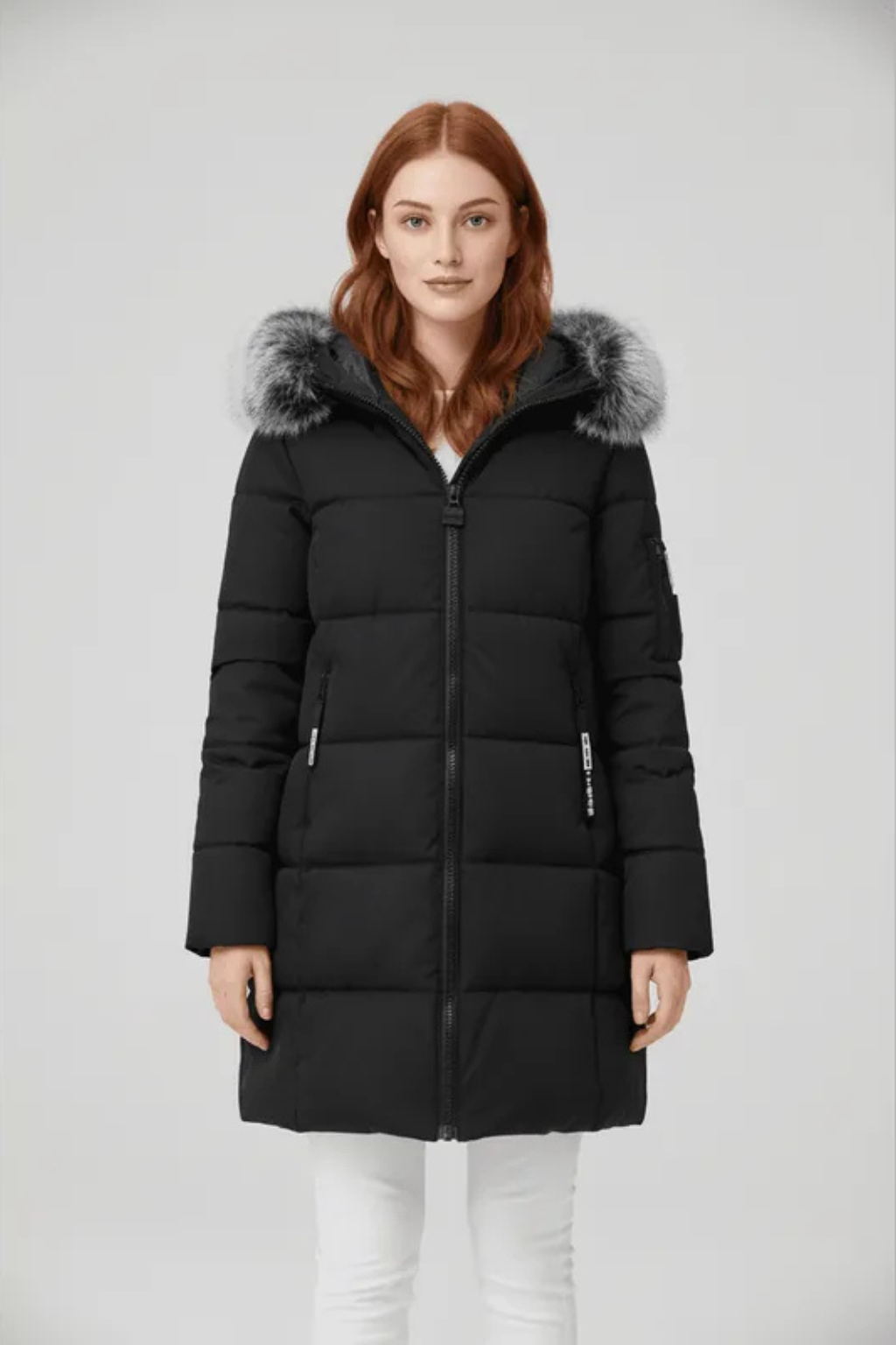 Dames gewatteerde winterjas met imitatiebont rand