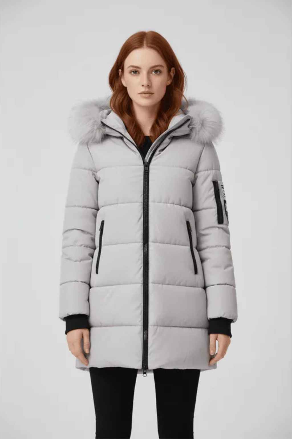Dames gewatteerde winterjas met imitatiebont rand
