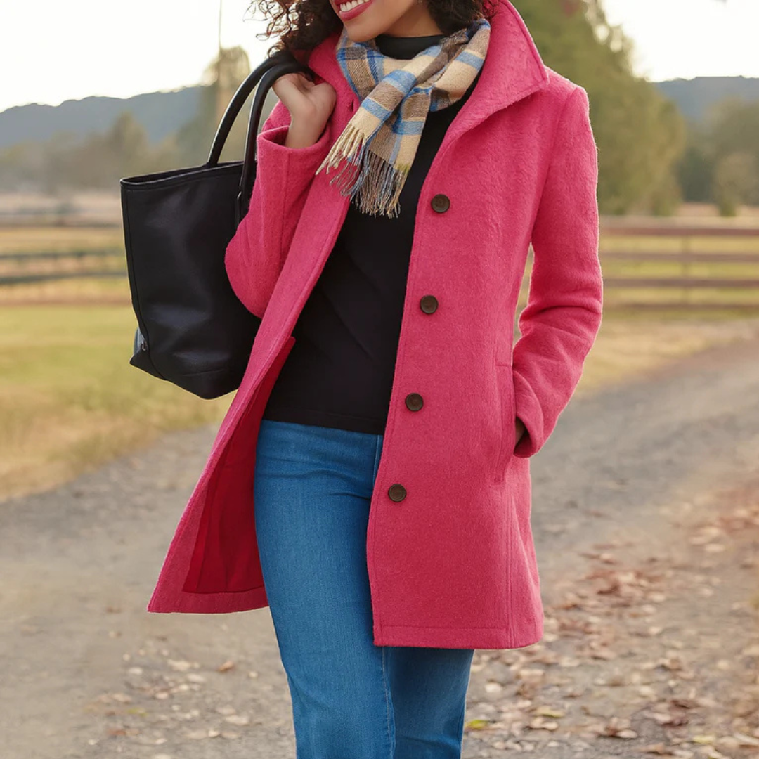 Dames klassieke lange winterjas met knoopsluiting
