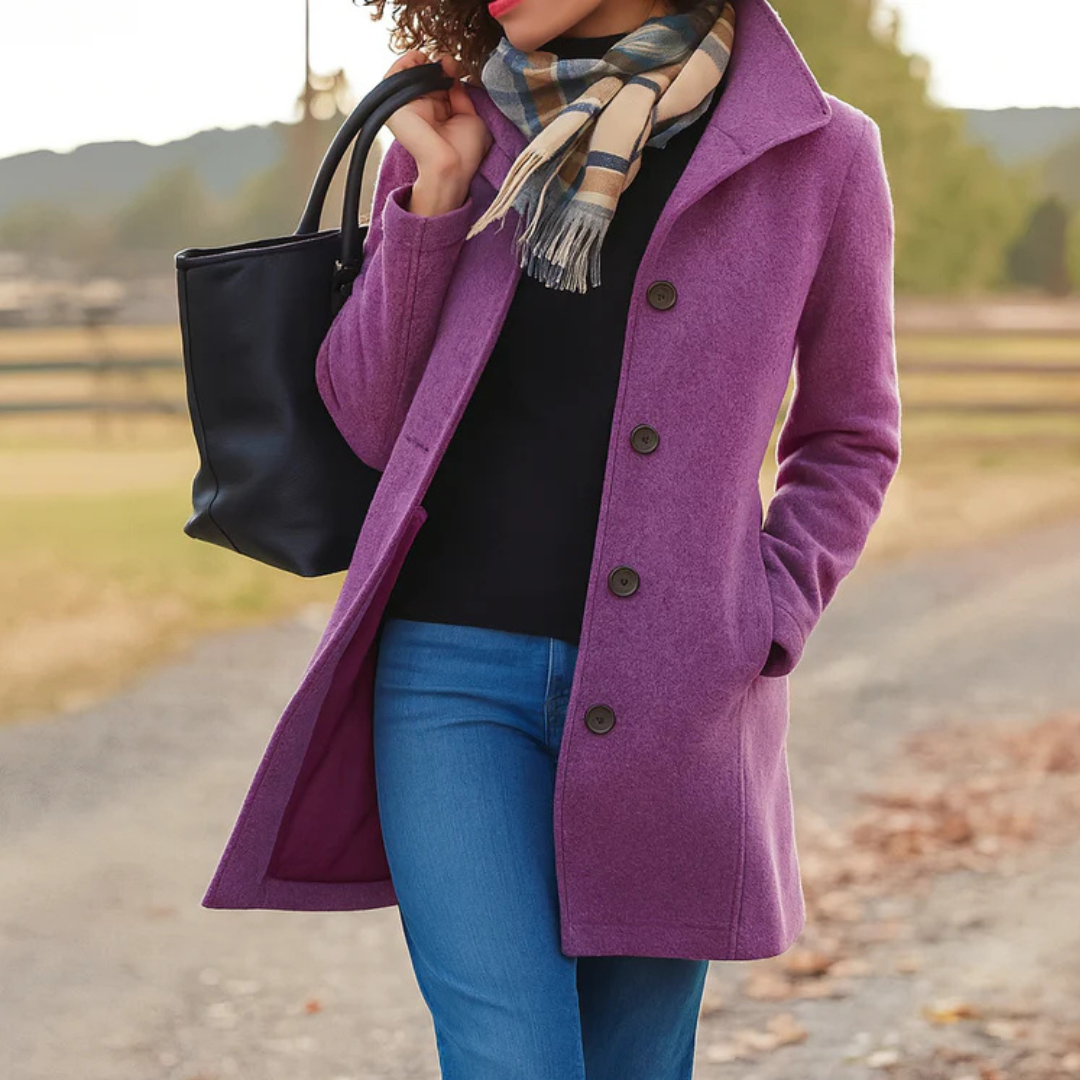 Dames klassieke lange winterjas met knoopsluiting