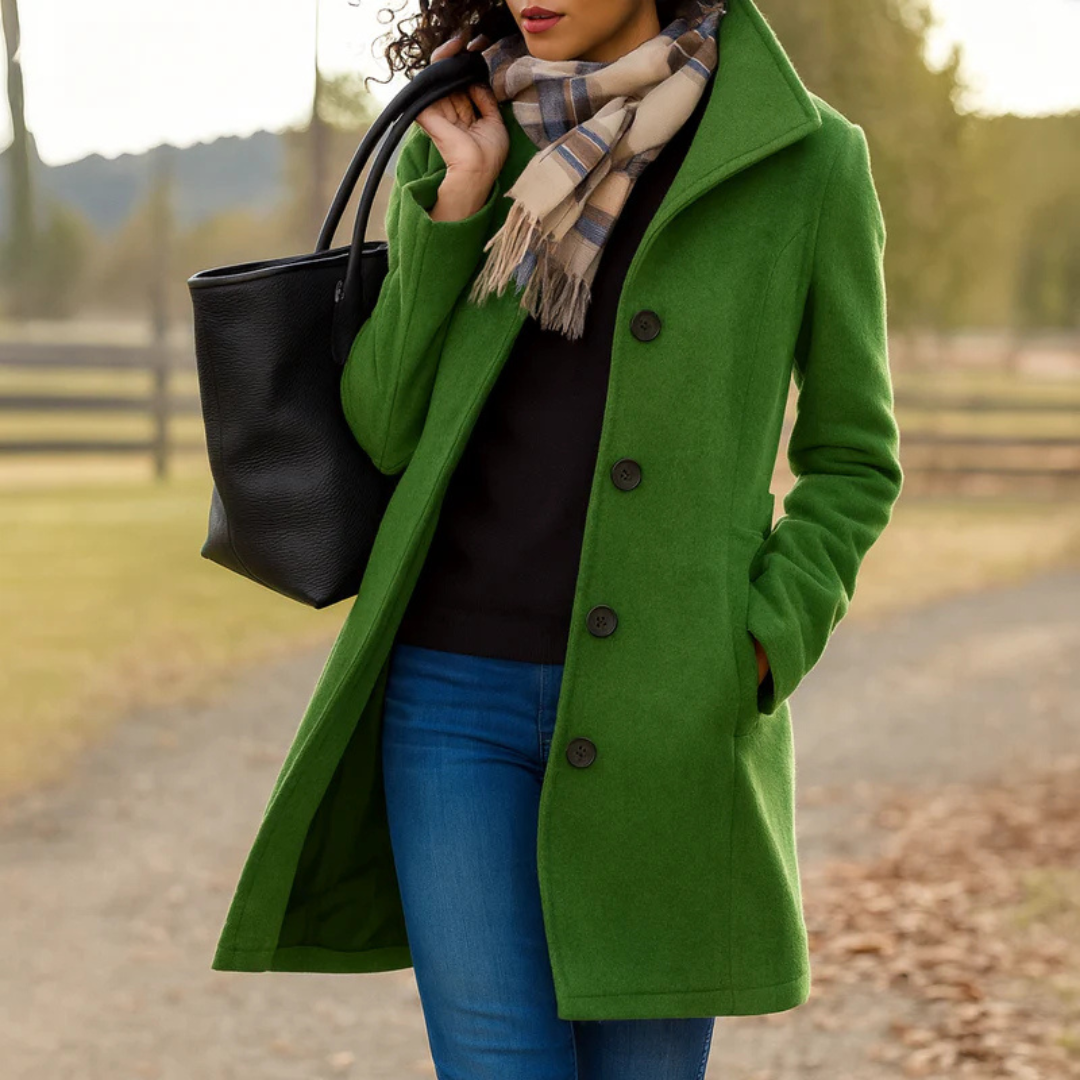 Dames klassieke lange winterjas met knoopsluiting