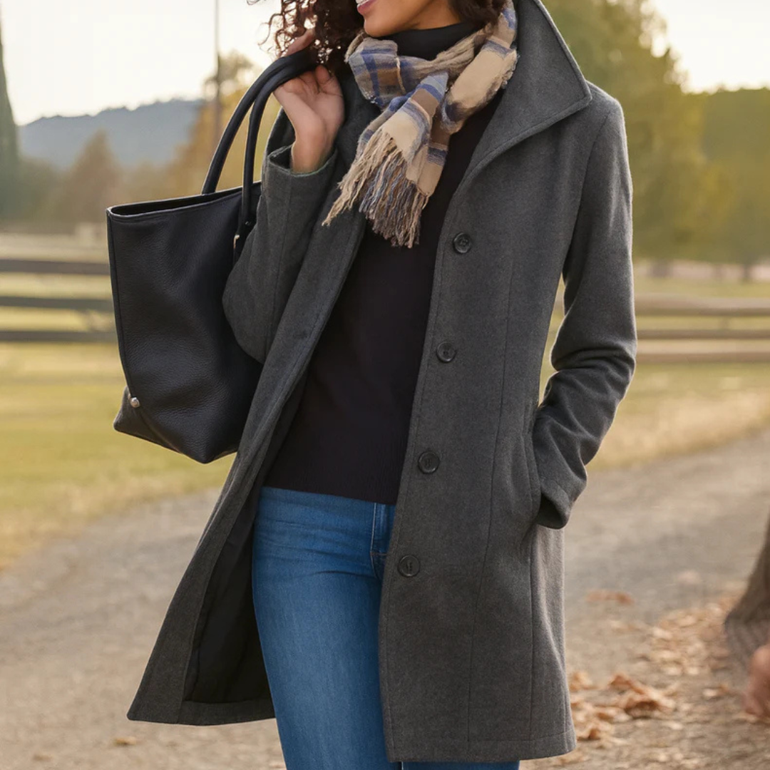 Dames klassieke lange winterjas met knoopsluiting