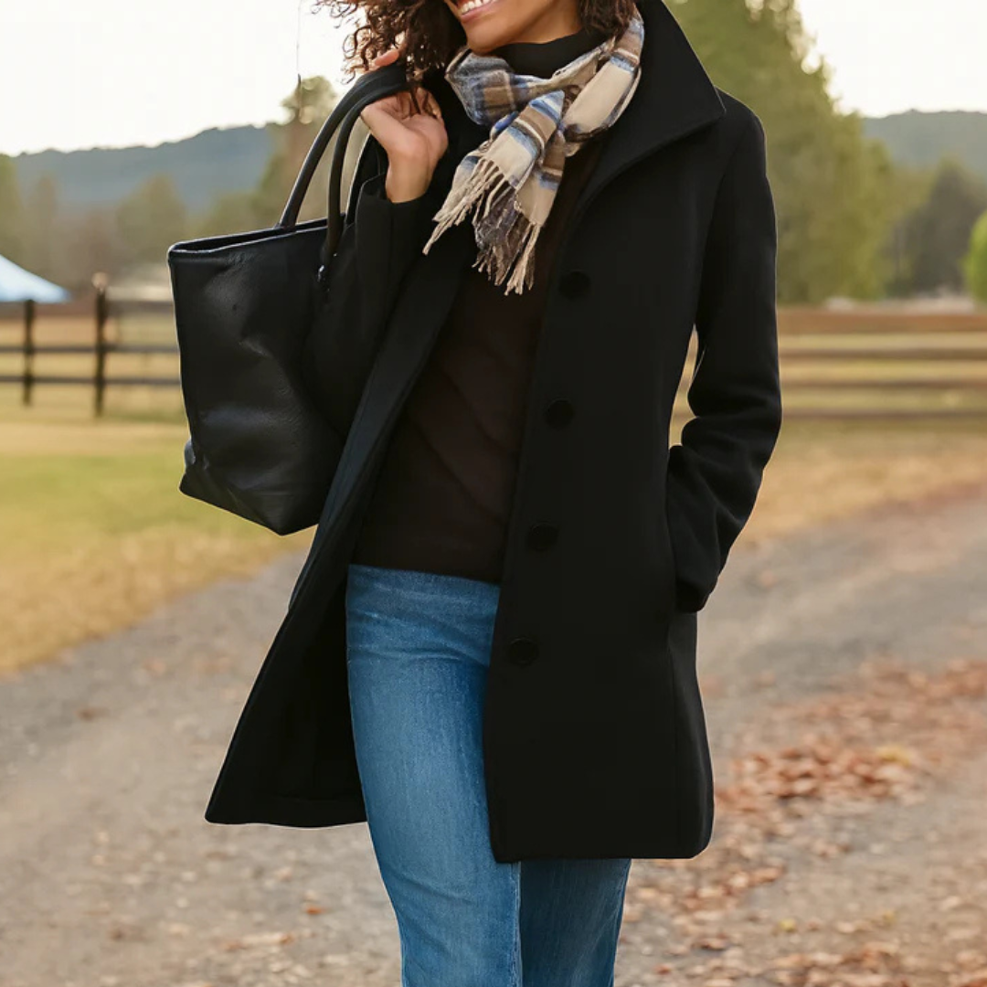 Dames klassieke lange winterjas met knoopsluiting