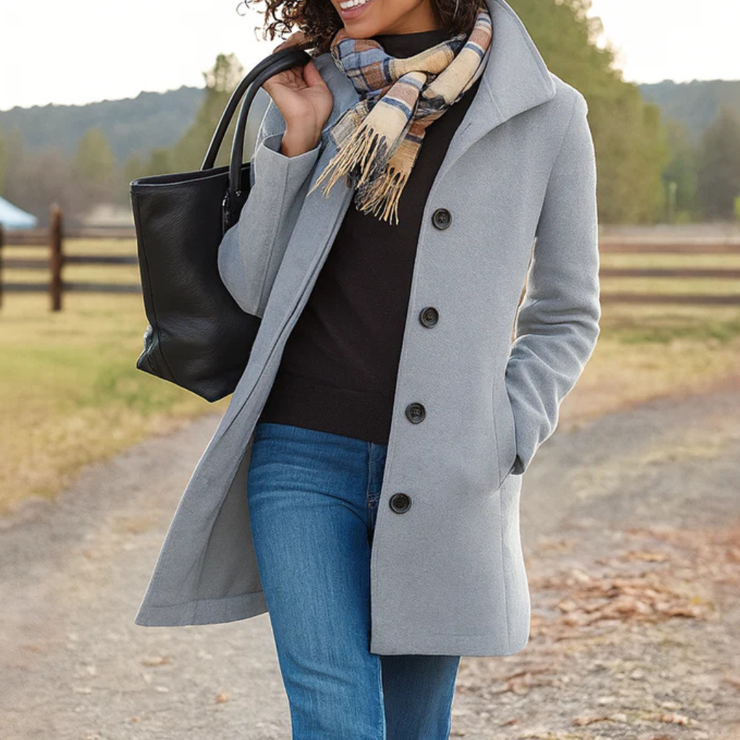 Dames klassieke lange winterjas met knoopsluiting