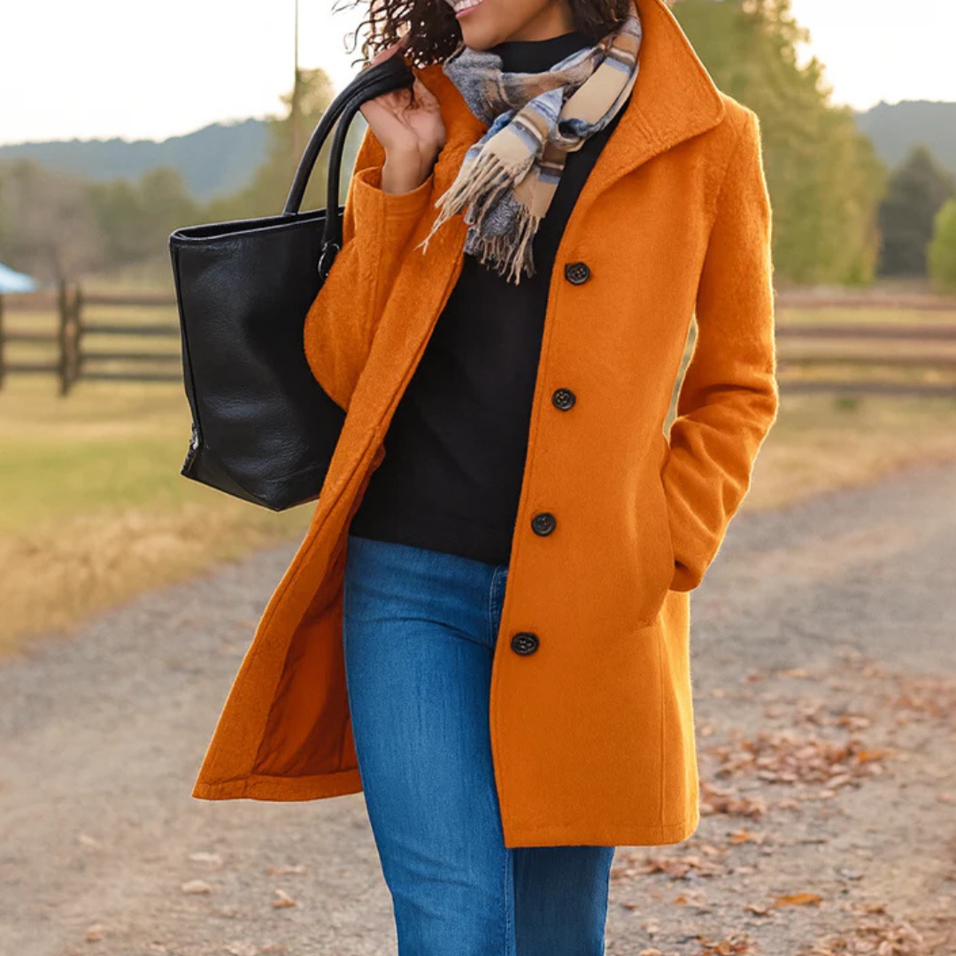 Dames klassieke lange winterjas met knoopsluiting
