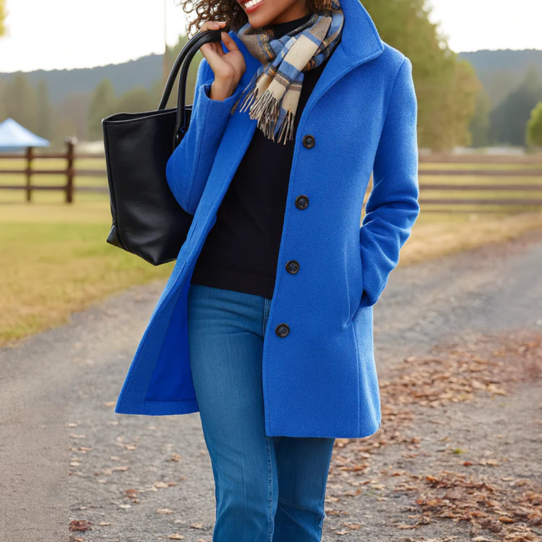 Dames klassieke lange winterjas met knoopsluiting