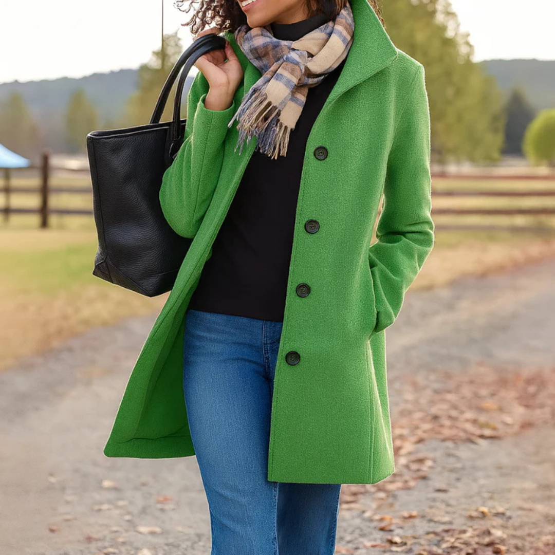 Dames klassieke lange winterjas met knoopsluiting