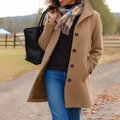 Dames klassieke lange winterjas met knoopsluiting