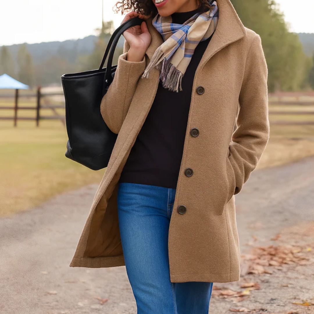 Dames klassieke lange winterjas met knoopsluiting