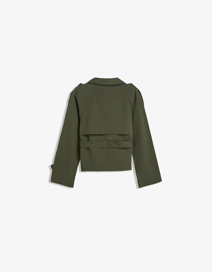 Dames korte trenchcoat met dubbele knoopsluiting