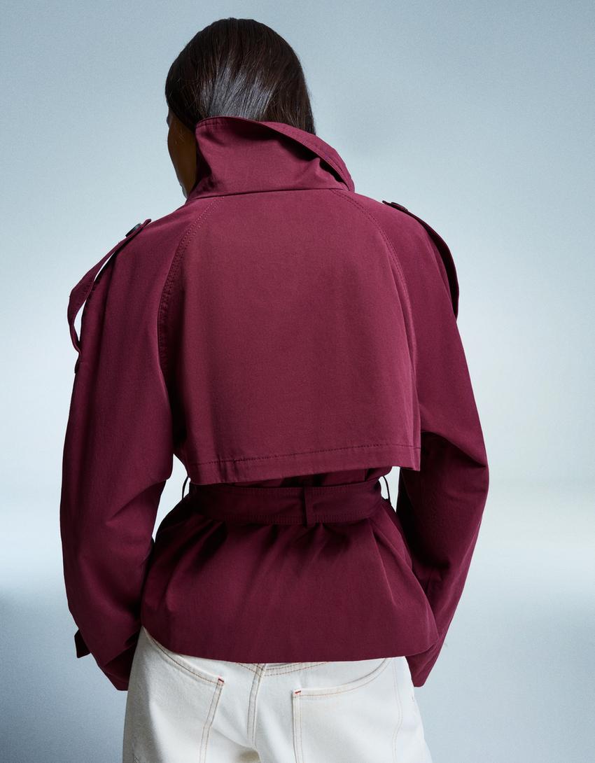 Dames korte trenchcoat met dubbele knoopsluiting