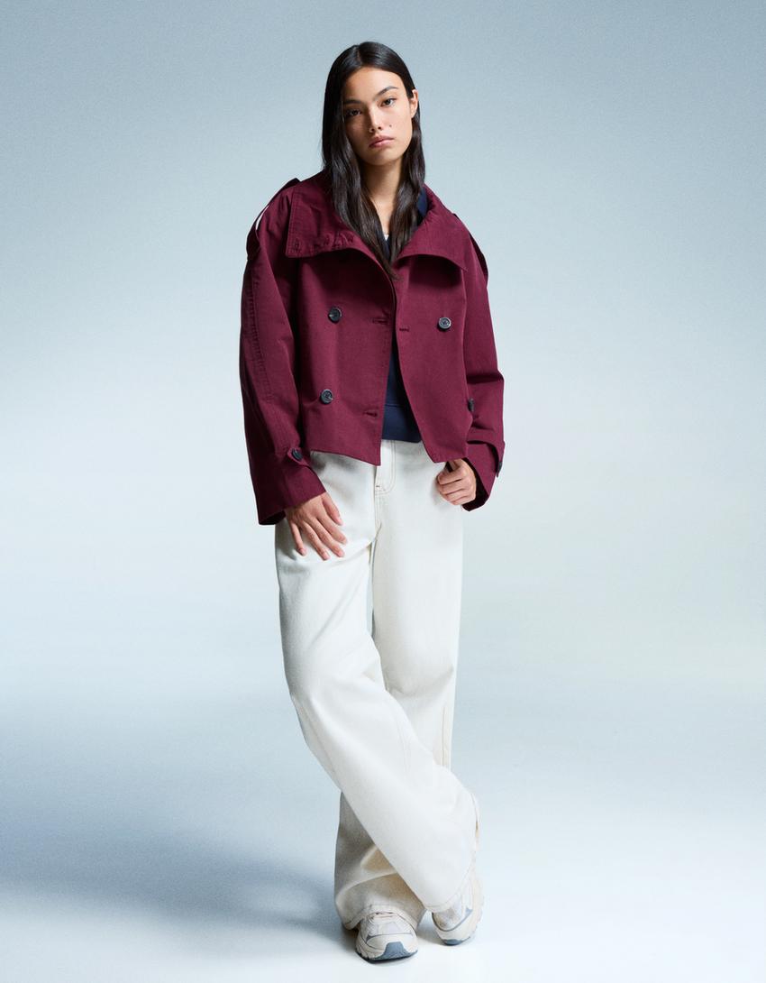 Dames korte trenchcoat met dubbele knoopsluiting